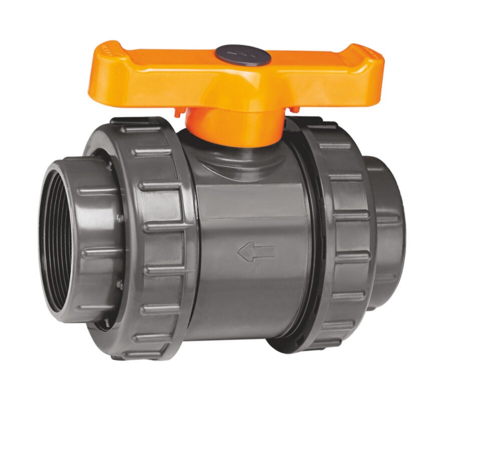 Double union PVC ball valve with orange handle