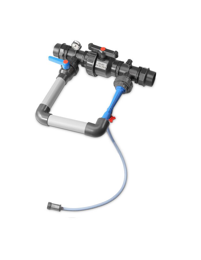 Fertigation manifold with ball valve and pressure gauge